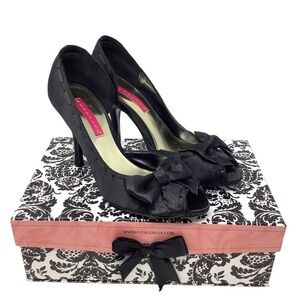 Bordello Violette Black Satin Heels 6